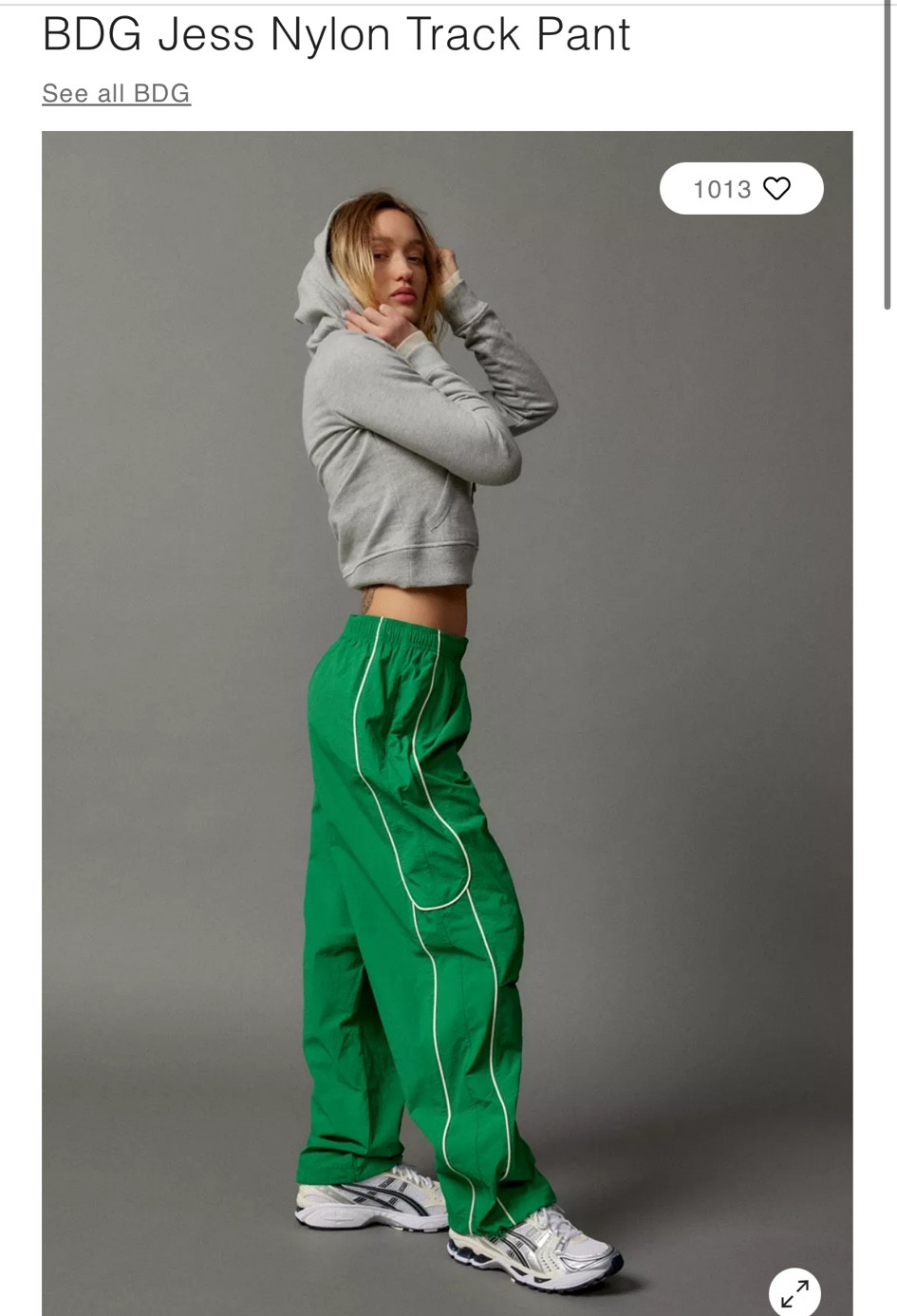 Green nylon track pants from urban outfitters!
