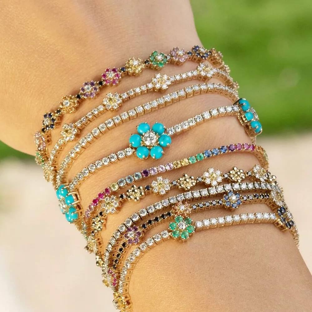 Save Big on Bulk Cz Tennis Bracelet 2021 New Arrived Blue Cz Colorful Flower Tennis Link Chain Br... | DHGate