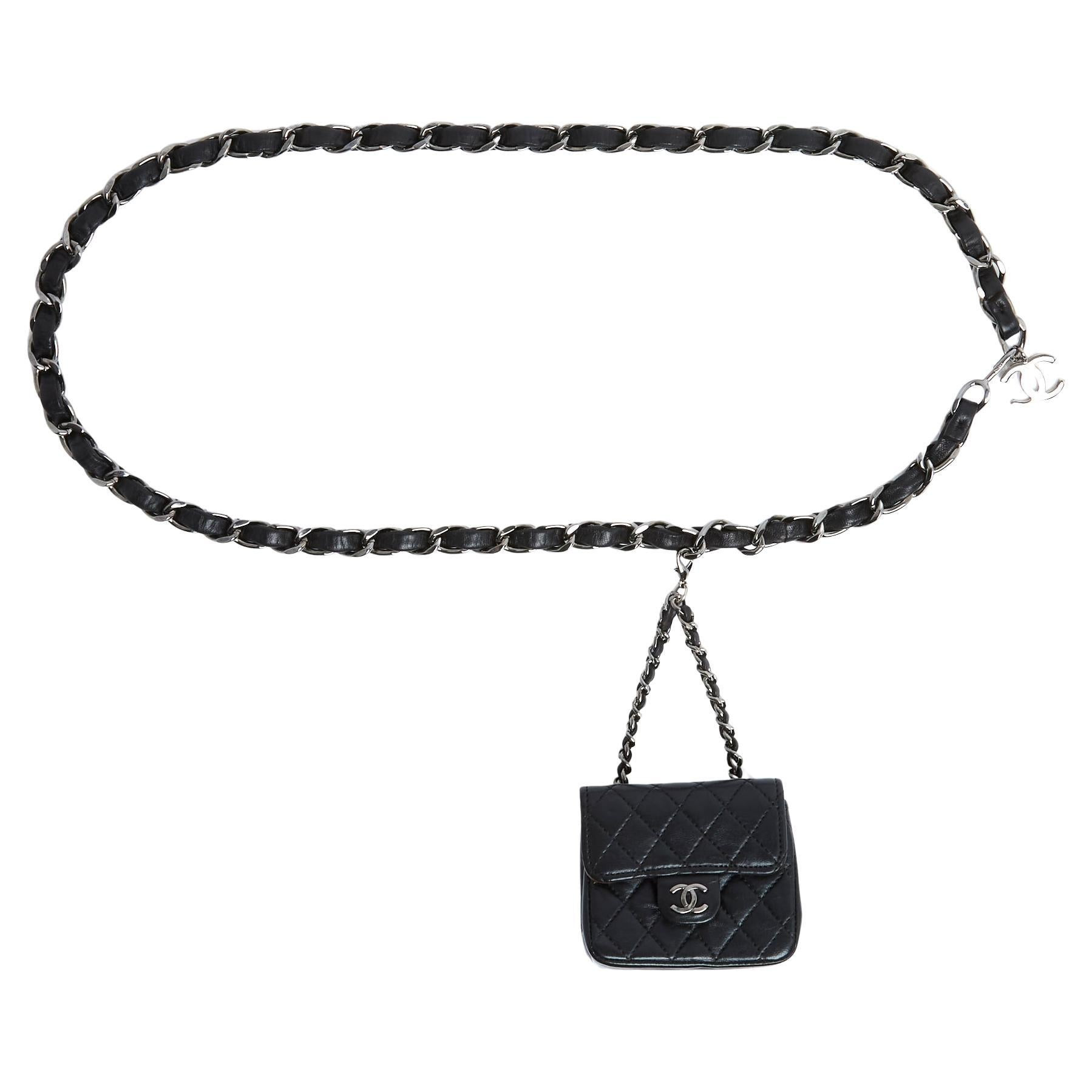 Chanel Classique Bag on belt Leather Black OS | 1stDibs