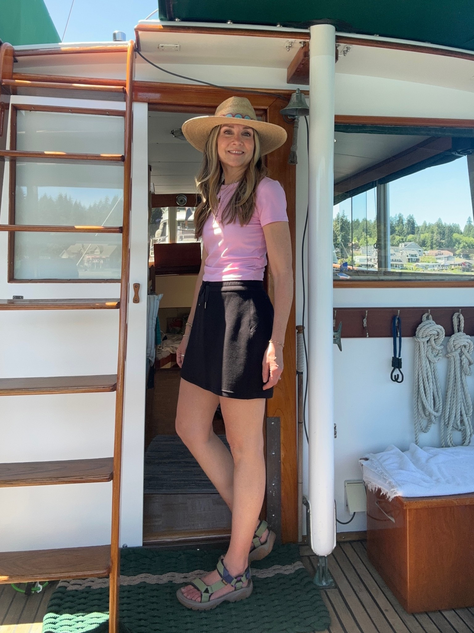 Weekend outfit of the day! Going hiking and upgraded my @teva sandals, love this color! @athleta sporty top and @Spanx skort that’s low stock so also linked similar. 

Summer outfit, water sandals, hiking sandals, sport sandals, travel outfit, sporty outfit

#LTKActive #LTKootd #LTKOver40