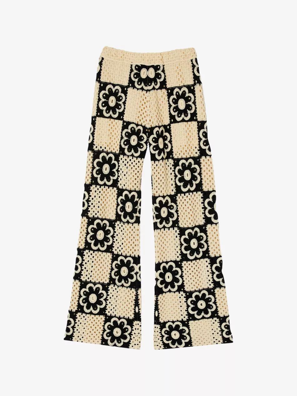 Flower-motif straight-leg crochet-knit trousers | Selfridges