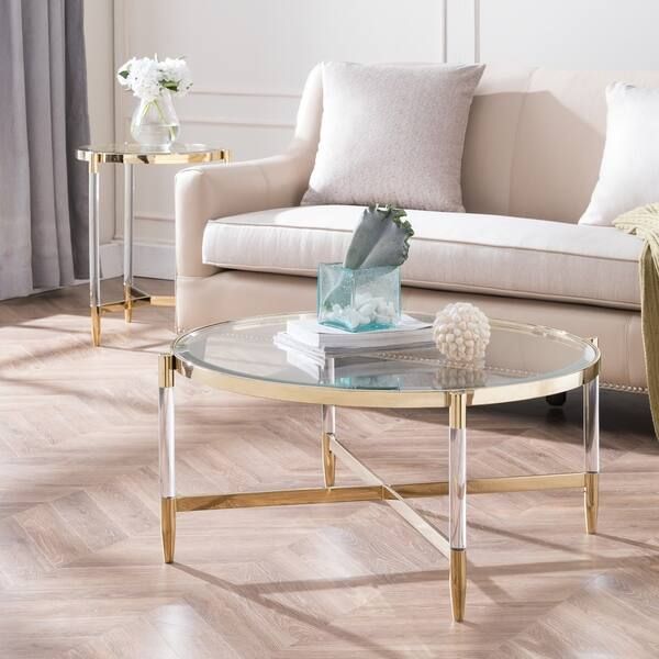 Silver Orchid Henderson Acrylic Cocktail Table - Glass - plated gold | Bed Bath & Beyond