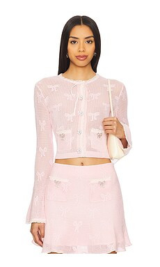 self-portrait Bow Crochet Cardigan in Pink from Revolve.com | Revolve Clothing (Global)