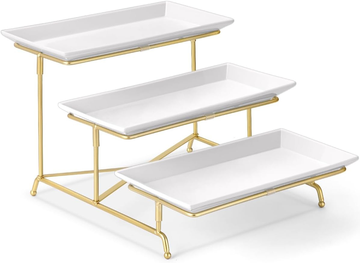 Yedio 3 Tier Serving Tray Set Porcelain Tiered Serving Platters, Collapsible Sturdier Stand with ... | Amazon (US)