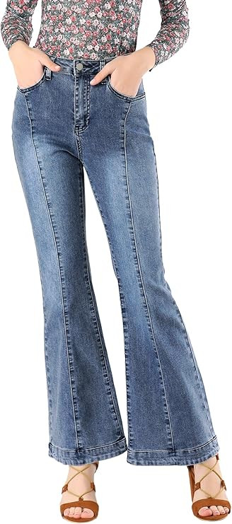 Allegra K Women's High Waist Flare Jeans Retro Stretchy Denim Jean Pants Bell Bottoms Jeans at Amazo | Amazon (US)
