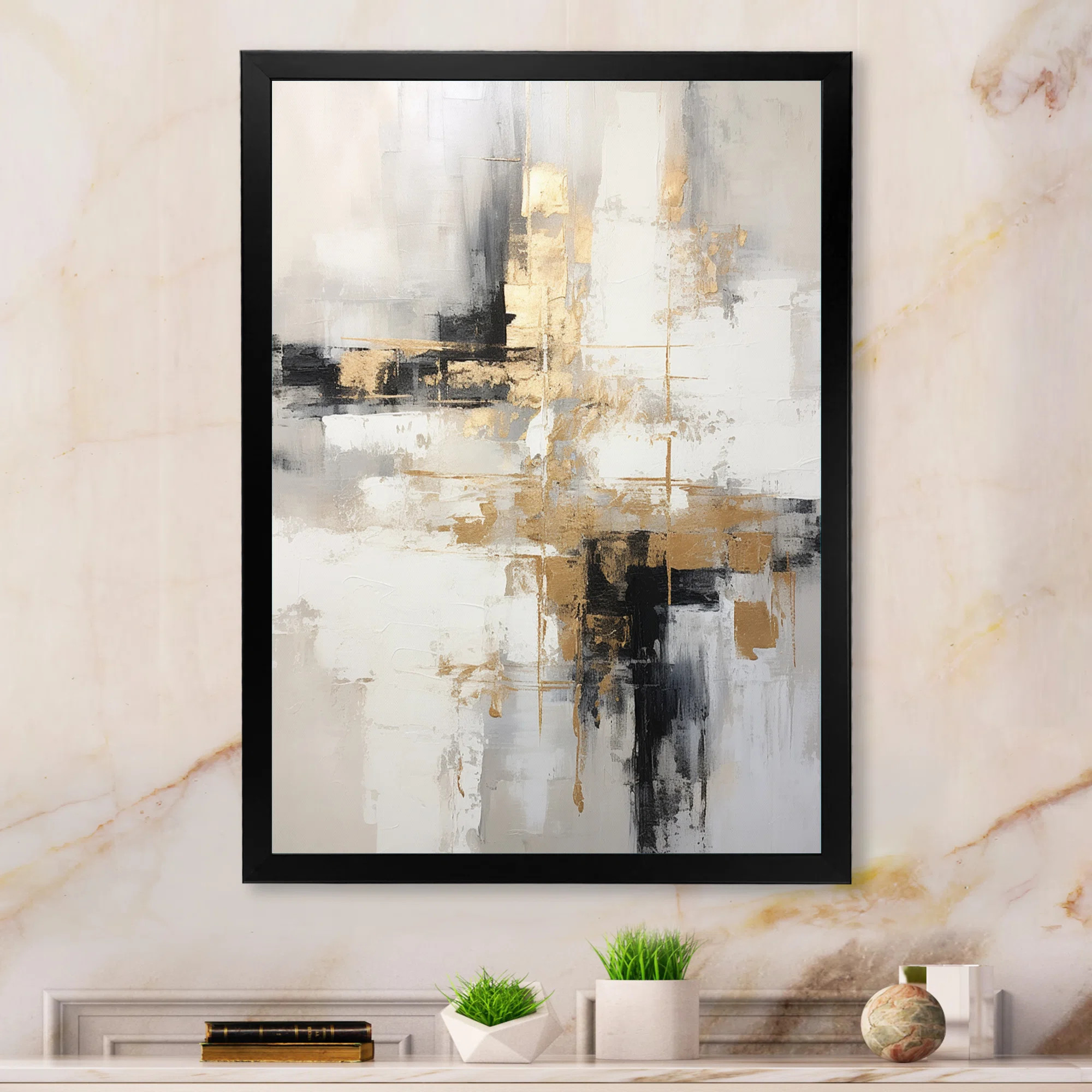 Essential Bliss Minimalism Abstract Gold Painting - Grey Abstract Painting Canvas Print | Wayfair North America