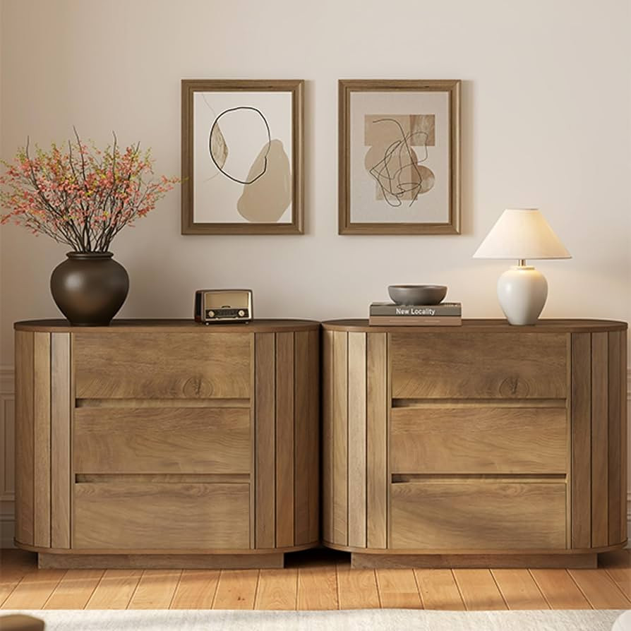 LITTLE TREE Large Nightstand, Oversized Night Stand Set 2, Slatted Side Design Wood Nightstand, 3... | Amazon (US)