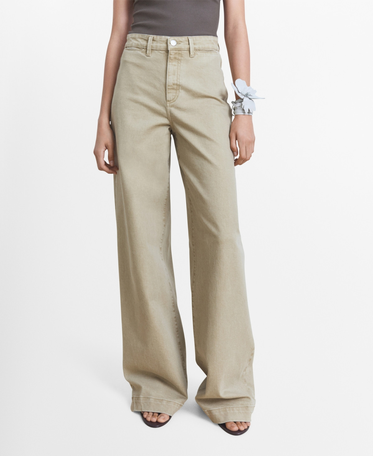 Mango Women's Wide Leg High Waist Full Length Jeans - Khaki | Macy's