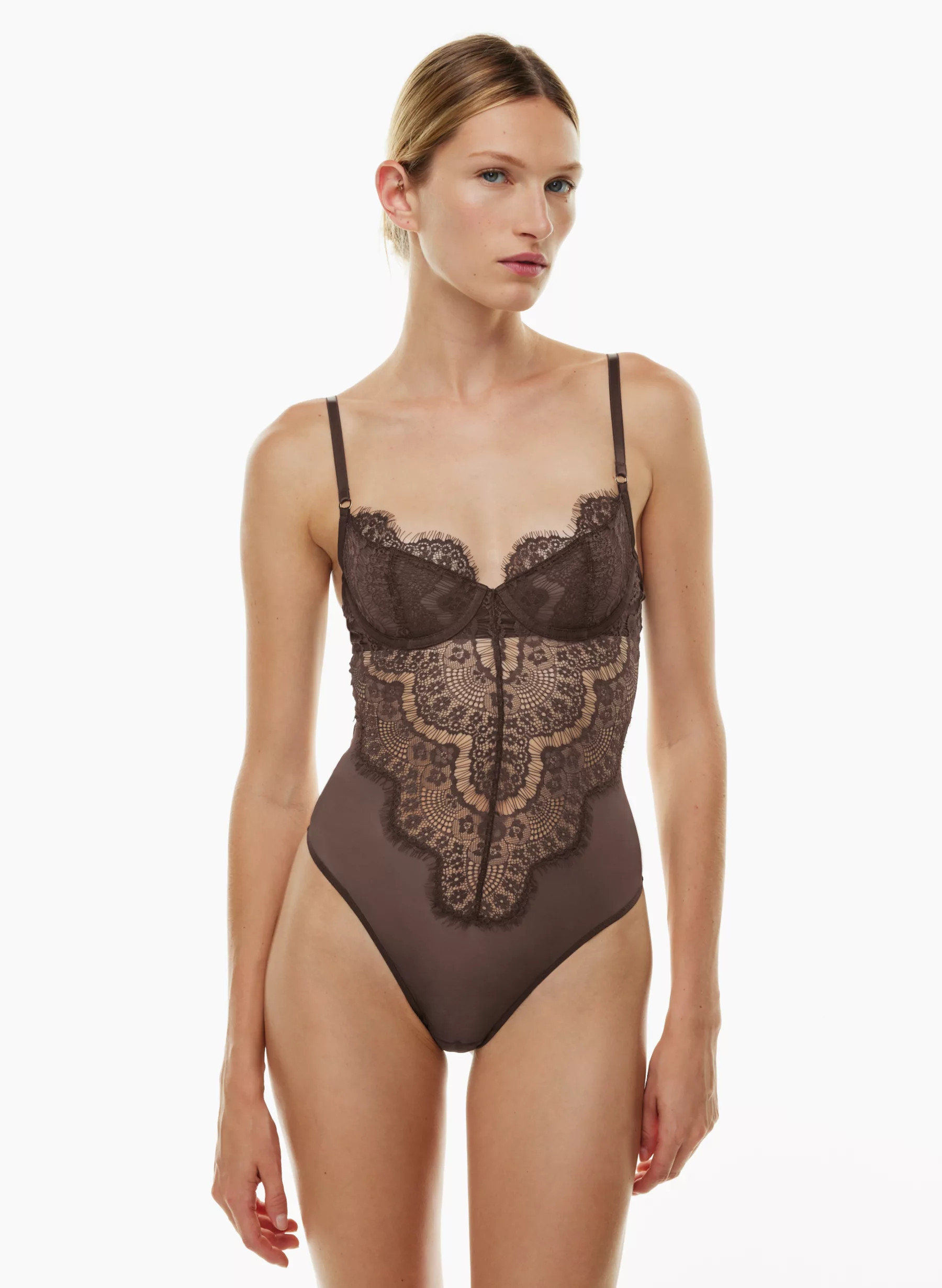 Lace bustier bodysuit with thong-cut bottom | Aritzia