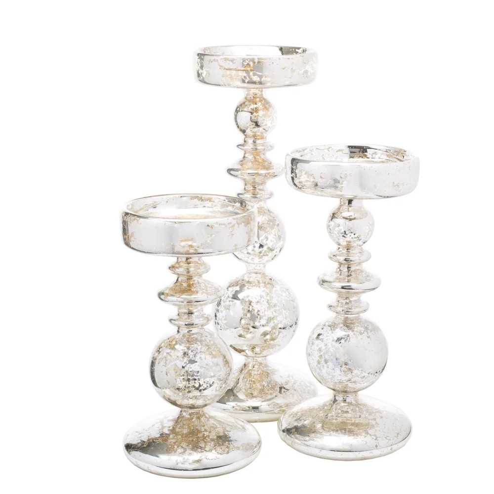Richland Pillar Candle Holder Unique Mercury Bubble Set of 3 - Walmart.com | Walmart (US)