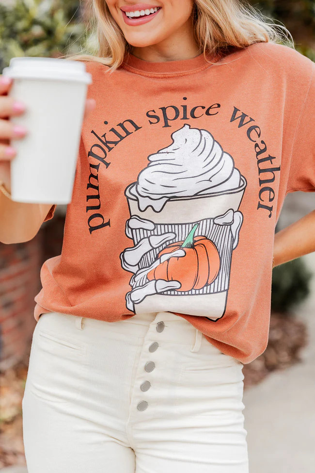 Pumpkin Spice Weather Rust Comfort Color Graphic Tee | Pink Lily
