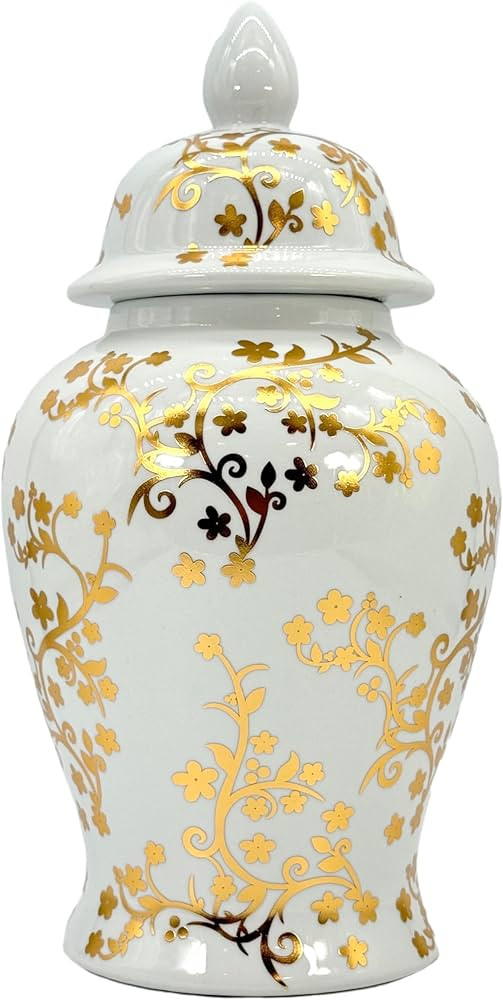 Galt International Gold & White Floral Blossom Ceramic Ginger Jar 18" w/Lid - Temple Jar Home & K... | Amazon (US)