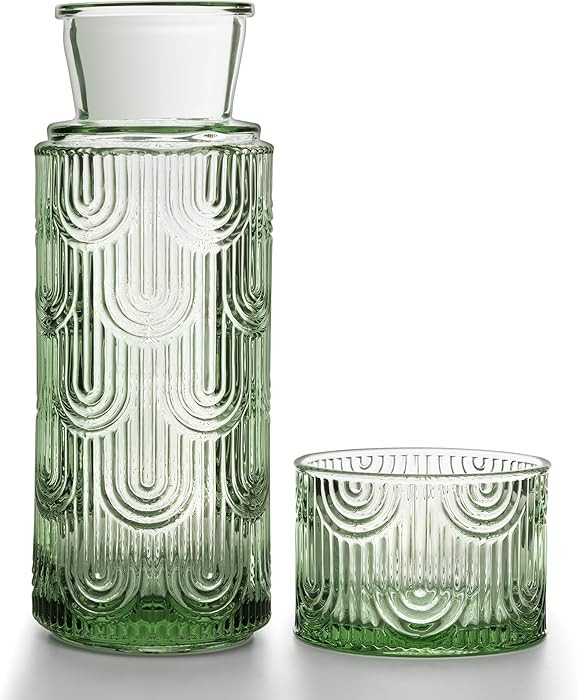 Bedside Water Carafe and Glass Set, Mouthwash Dispenser for Bathroom, 21.6 Oz Glass Water Bottles... | Amazon (US)