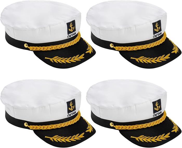 4 Pack White Yacht Captain Costume Hat, Adjustable Boat Sailor Hat, Navy Marine Admiral Cap, for ... | Amazon (US)