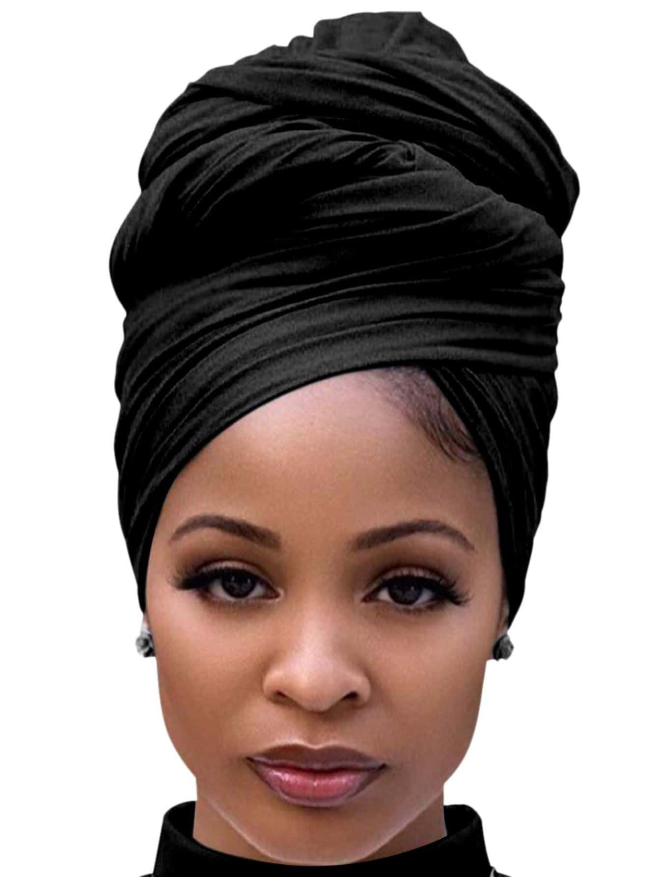 Women's Long Black Elastic Knit Headscarf, Breathable & Lightweight Head Wrap, Solid Color For Su... | SHEIN