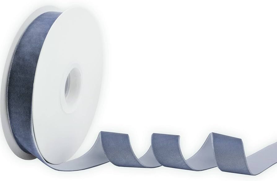 XMRIBBON Dusty Blue Velvet Ribbon Single Sided,1 Inch by 10 Yards Spool | Amazon (US)