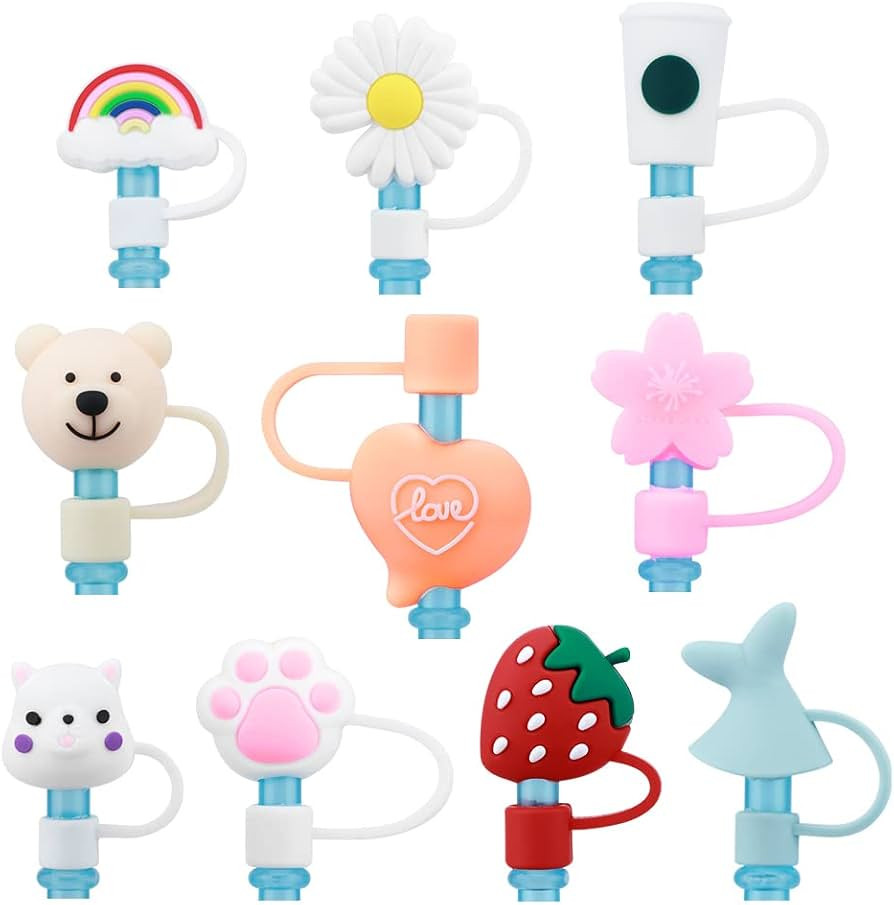10 Pieces Silicone with 10 Pieces Straw Tips Cover Reusable Drinking Tips Lids Straw Plugs, straw... | Amazon (US)