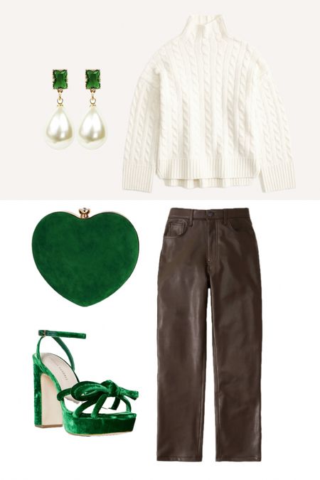 Holiday outfit inspo, green brown and cream outfit, brunch outfit, leather pant outfit 

#LTKparties #LTKstyletip #LTKHoliday