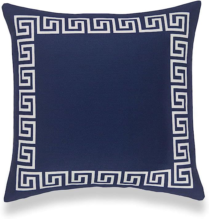 Hofdeco Coastal Decorative Throw Pillow Cover ONLY, for Couch, Sofa, or Bed, Navy Blue Greek Key,... | Amazon (US)