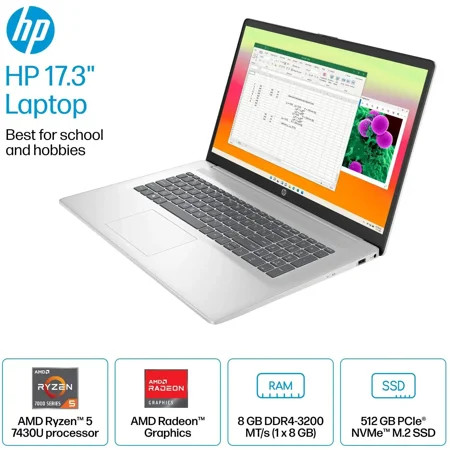 HP 17.3" Touchscreen Laptop, Intel Core i3, 8GB RAM, 512GB SSD + 128GB eMMC, Windows 11 H, Silver | Walmart (US)
