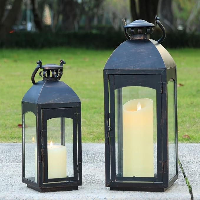 NEEDOMO Lanterns Decorative Indoor&Outdoor, 20''/16''H Set of 2 Outdoor Lanterns for Porch,Metal ... | Amazon (US)