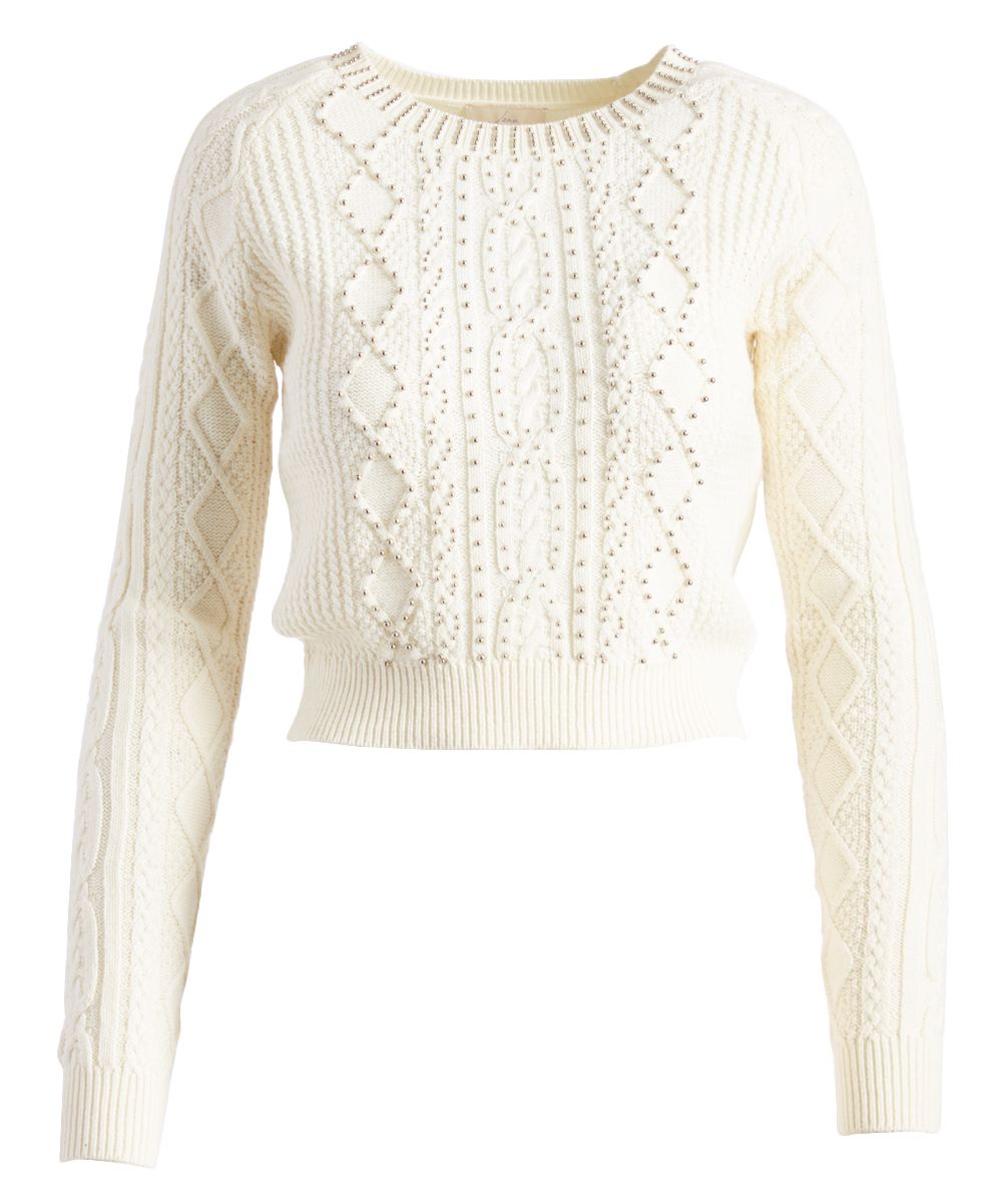 Jenn Women's Pullover Sweaters WHITE - White Beaded Crop Sweater - Women | Zulily