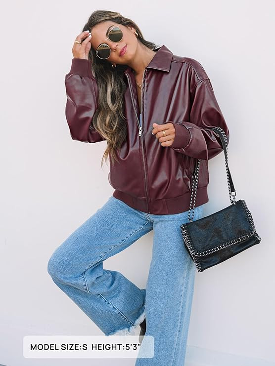 MEROKEETY Women's Oversized Faux Leather Jacket Fall Winter Zip Up Motorcycle Coats Fashion Outfi... | Amazon (US)