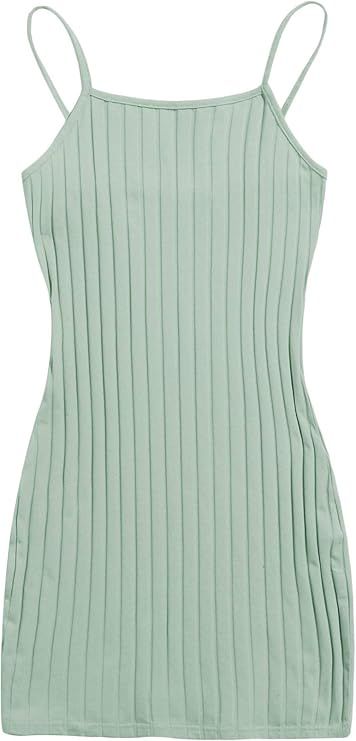 SheIn Women's Basic Sleeveless Strappy Cami Dress Bodycon Solid Rib Knit Mini Dress | Amazon (US)