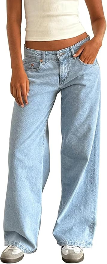Women's Y2k Low Rise Baggy Jeans Washed Straight Wide Leg Denim Pants Casual Loose Vintage Fit Bo... | Amazon (US)