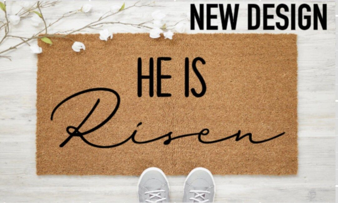 For He Is Risen Matthew 28:6 | Christian Easter Doormat | Bible Verse | Religious Doormat | Verse... | Etsy (US)
