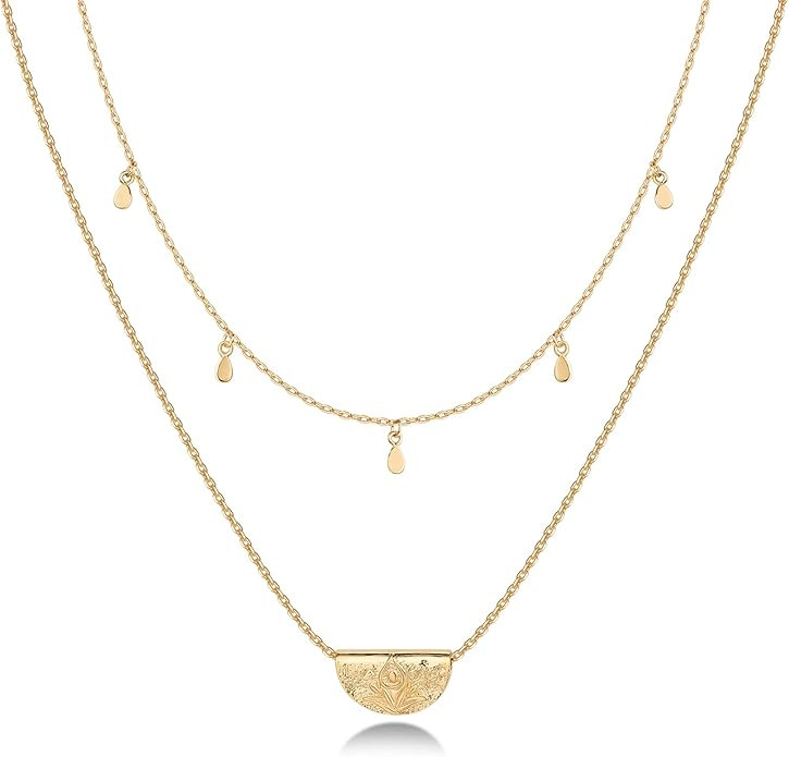 PAVOI 14K Gold Plated Layering Necklaces | Stylish Minimalist Design Pendant Necklaces | Bar, Lot... | Amazon (US)