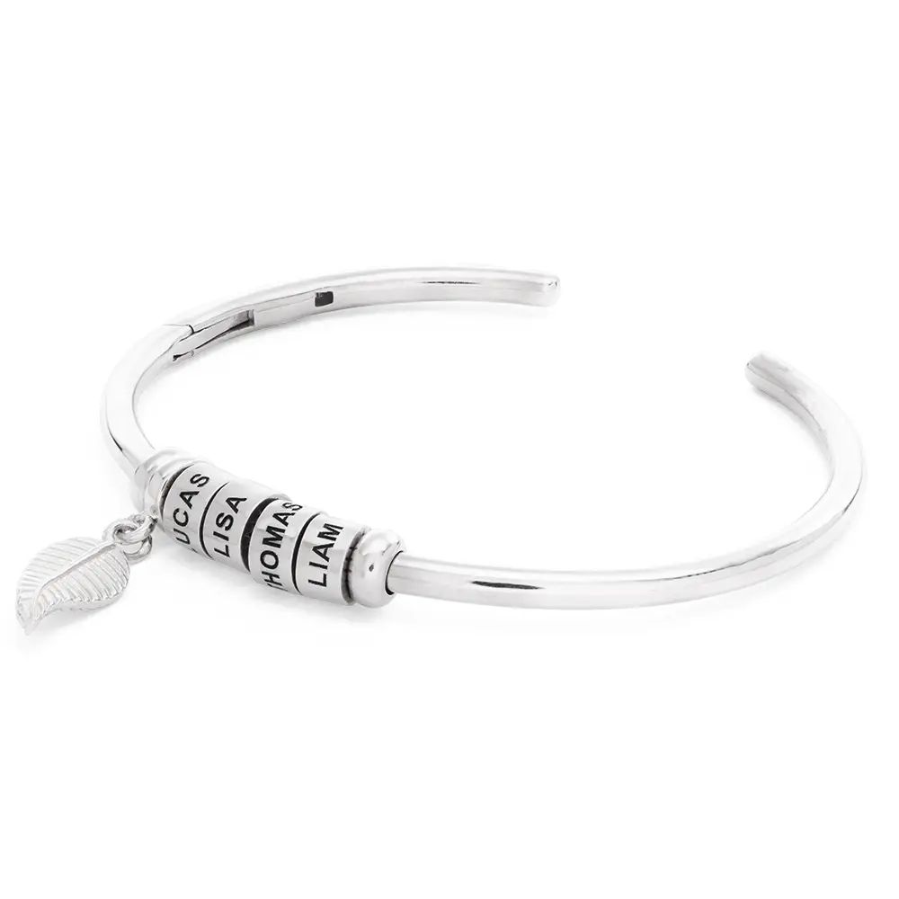 Linda Open Bangle Bracelet with Silver Beads | MYKA
