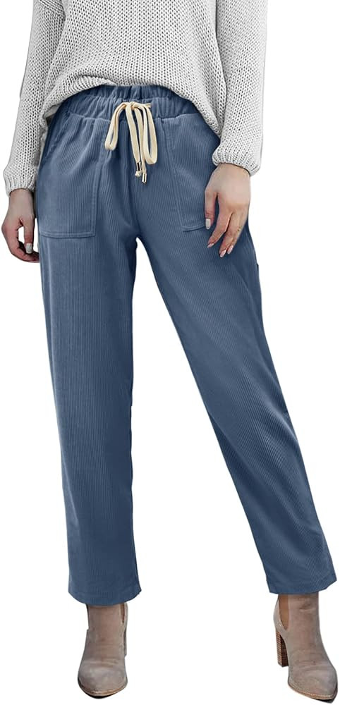 NIMIN High Waisted Corduroy Pants for Women Drawstring Vintage Casual Loose Pants Fall Clothes | Amazon (US)