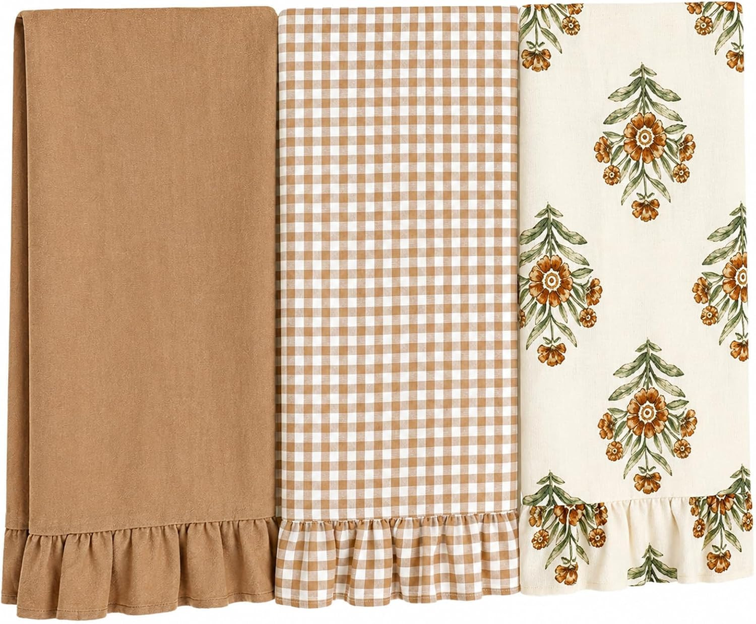 JarThenaAMCS 3Pcs Fall Ruffled Kitchen Dish Towels, Brown Floral Gingham | Amazon (US)