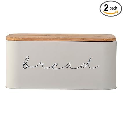 Bloomingville A97306650 Metal Bread Bin with Bamboo Lid, 11.75"L x 5.25"W x 7"H, Grey | Amazon (US)