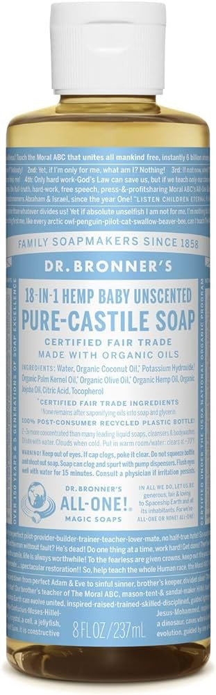 Dr. Bronner's - Pure-Castile Liquid Soap (Baby Unscented, 8 Ounce) - Made with Organic Oils, 18-i... | Amazon (US)