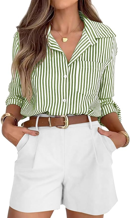 siliteelon Striped Button Down Shirts for Women Dress Shirts Long Sleeve Casual Collared Office W... | Amazon (US)