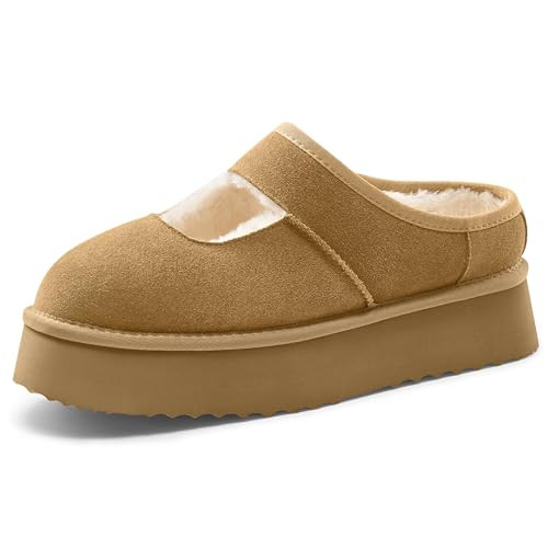 Vilanva Platform Slippers for Women Cozy Fur Lined Slip on Mary Jane Winter Shoes Warm Comfy Hous... | Amazon (US)