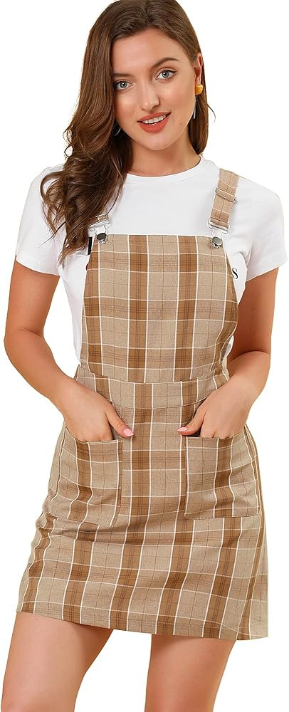 Allegra K Women's Adjustable Strap Above Knee Overall Dress Suspender Skirt | Amazon (US)