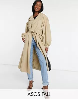 ASOS Design Tall extreme sleeve trench coat in stone | ASOS (Global)