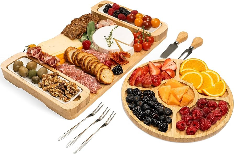 Bambüsi Charcuterie Board Gift Set - Cheese Board & Serving Tray - Large Bamboo Charcuterie Boar... | Amazon (US)