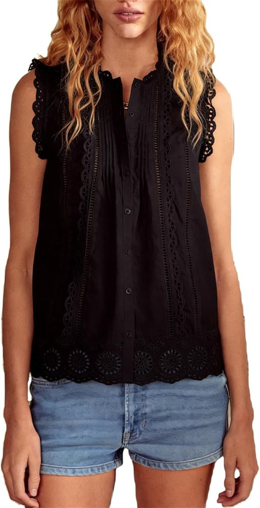 Women Cute Cutout Eyelet Tank Top Fairy Cottagecore Sleeveless Scallop Trim Pleated Peplum Camiso... | Amazon (US)