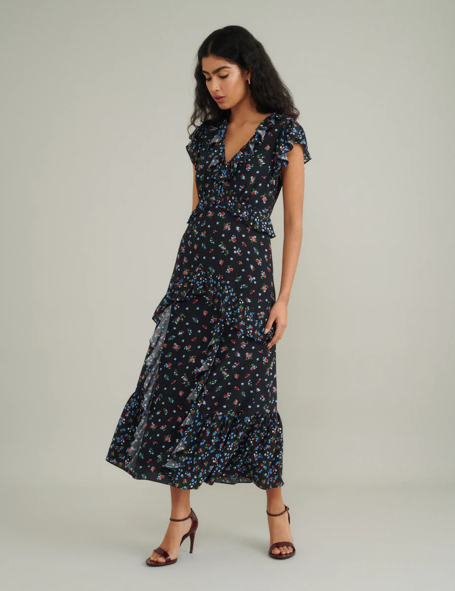Black Floral Suvi Midi Dress | Nobody's Child