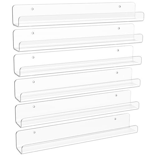 upsimples 6 Pack Clear Acrylic Shelves, 12" Nursery Bookshelves for Wall, Floating Bookshelf for Kids Baby, Vinyl Display, Record Holder, Magazine Rack, Picture Ledge Shelf | Amazon (US)