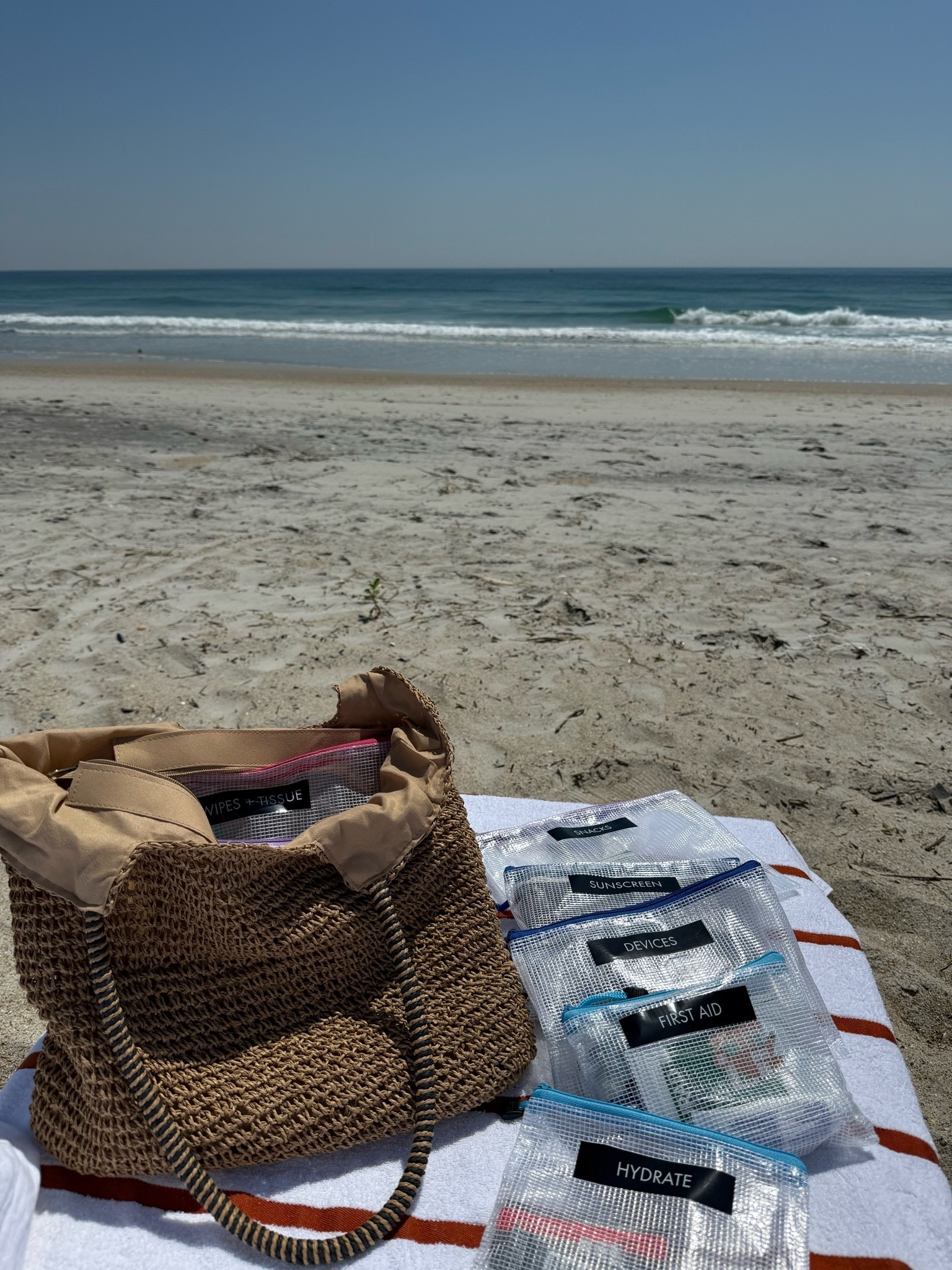 Keeping sunscreen, wipes, first aid supplies, electrolyte packets, and other essentials in labeled mesh pouches means everyone can find what they need without emptying the entire beach bag.

It's a small change that makes a big difference, especially when you're packing for kids.

💦 Comment ESSENTIALS and we'll send you our favorite travel organization product links and our FREE Packing List Essentials Guide! 🏖️