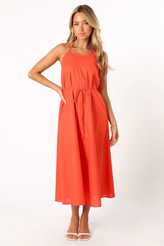 Nadine Halterneck Midi Dress - Coral | Petal & Pup (US)