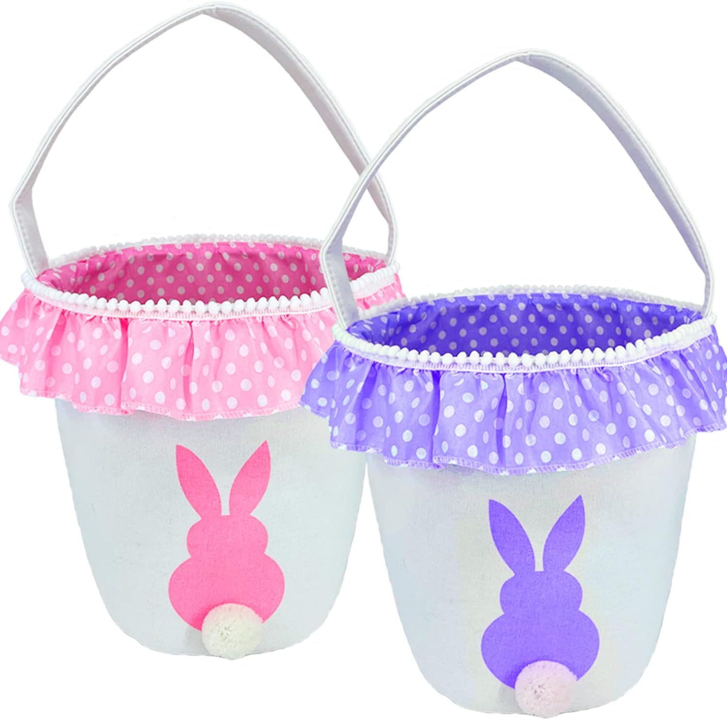 2 Pack Easter Bunny Basket Bags for Kids Easter Eggs Hunt Canvas Baskets Ruffled Easter Basket Ra... | Amazon (US)