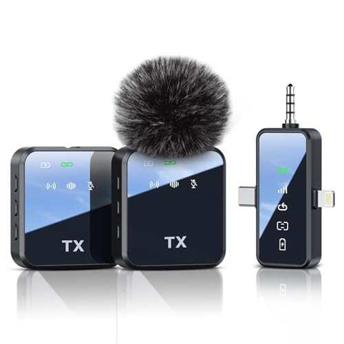 PQRQP 3 in 1 Microphone for iPhone/Android/Camera, Wireless Lavalier Microphone, 328ft Transmission, 18H Battery Life, Mini Microphone for Record Interview, Vlogs, YouTube, Tiktok | Amazon (US)