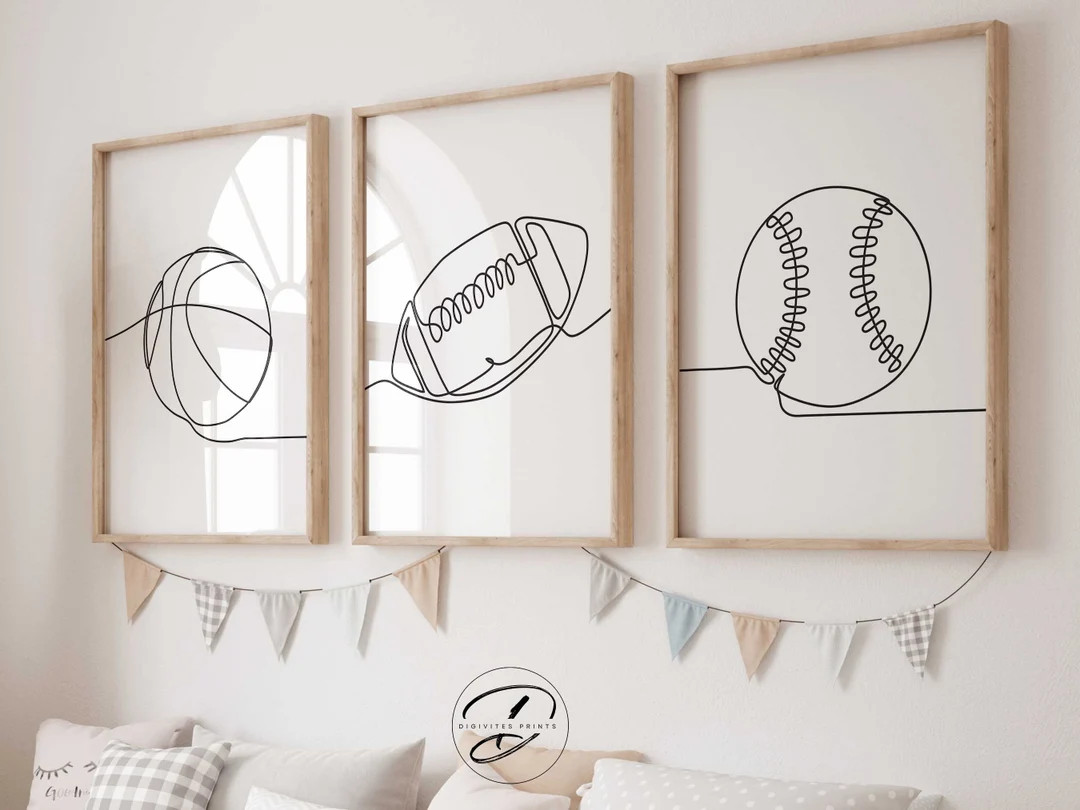 Sports Line Art Prints, Printable Wall Art, Playroom Decor, Boy Bedroom Decor, Teen Boy Wall Art,... | Etsy (US)