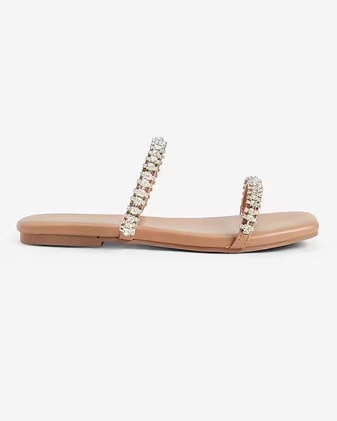Double Banded Rhinestone Embellished Slide Sandals | Express